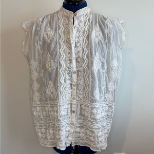 Kyla Seo White Embroidered Artisan Tunic Blouse